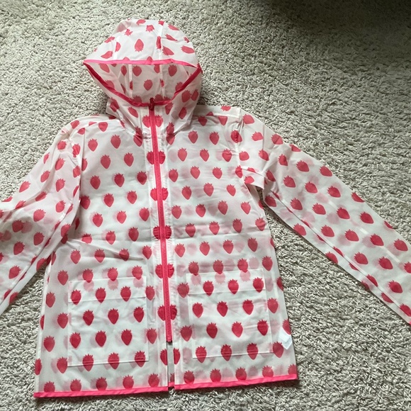 J.CREW CREWCUT GIRLS POLYURETHANE RAIN JACKET IN STRAWBERRY PRINT. SIZE 16. - Picture 1 of 10